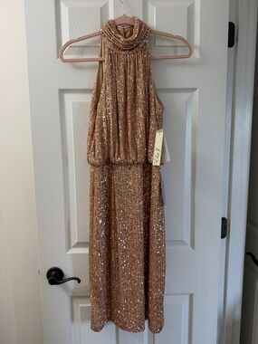 Nordstrom Eliza J- Gold Sequin  High-Neck Midi Dress